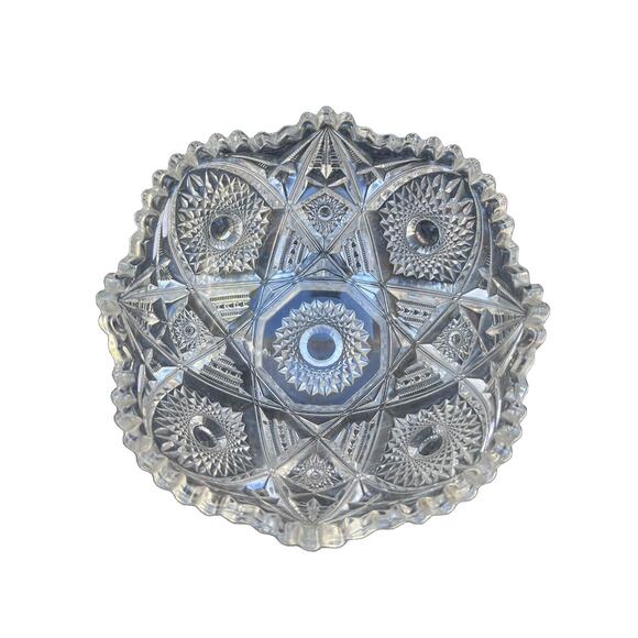 Vintage American Brillant Saw Tooth Cut Glass Crystal Serving Bowl - Picture 1 of 10